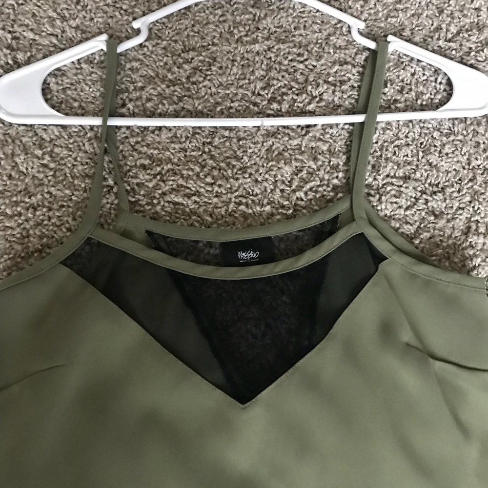 Army green and black chiffon tank top - Picture 2 of 2